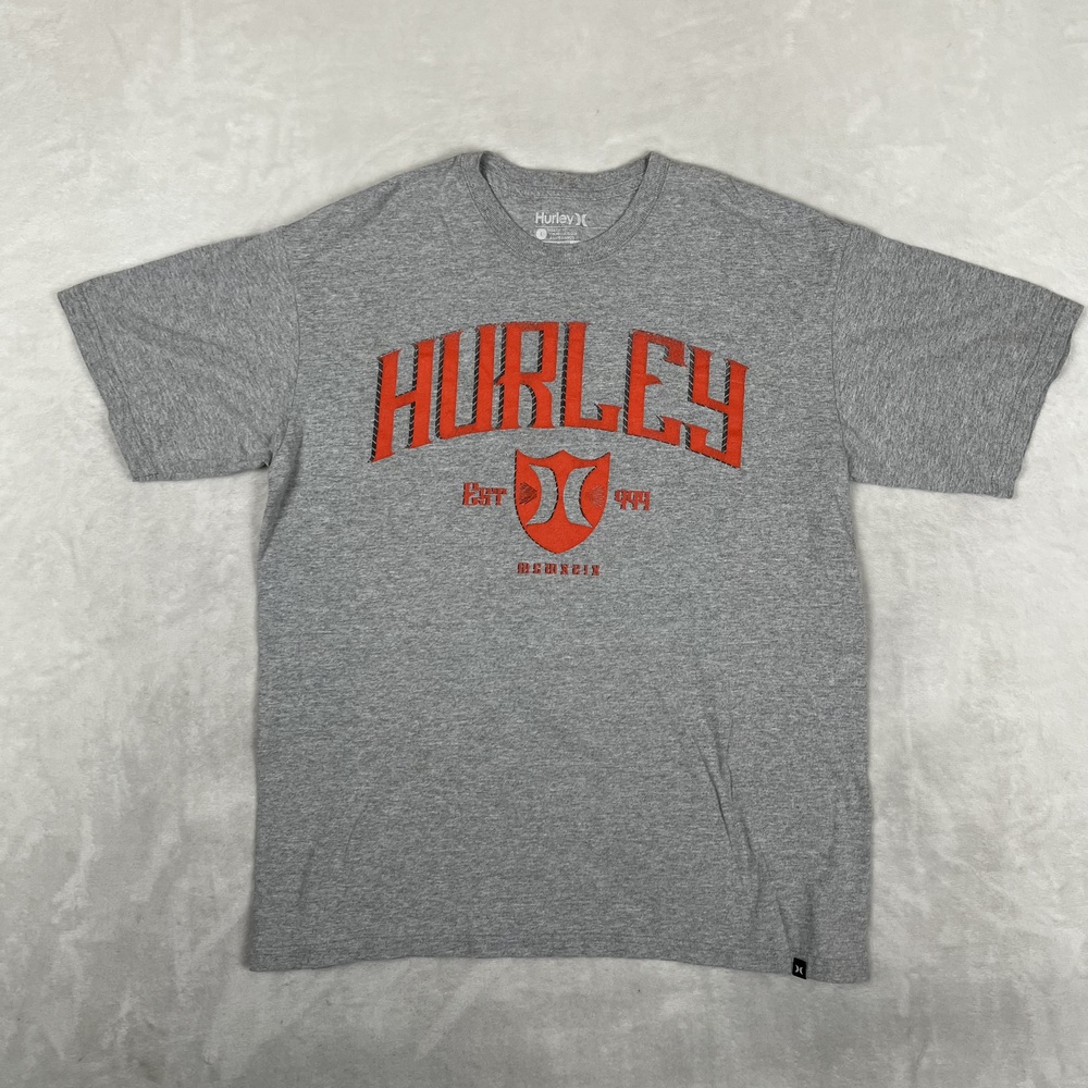 Hurley T-Shirt Mens Large Gray Est 1999 Shield Logo Surf Graphic Tee Y2K